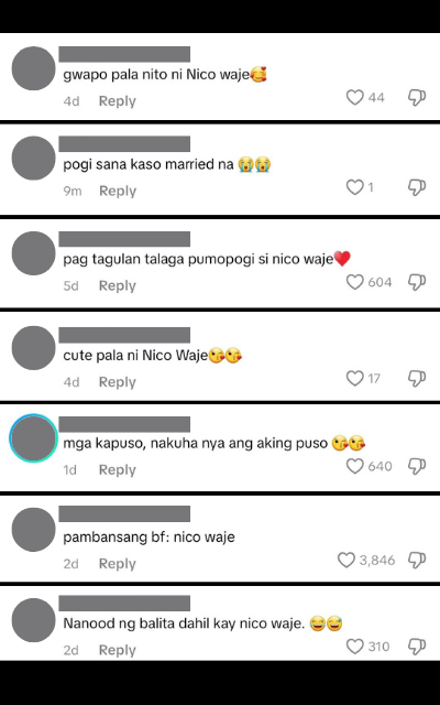 Nico Waje Tiktok comments calling him pogi or gwapo